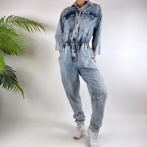 Vintage 80s Indie Grunge Acid Washed Denim Boiler Jumpsuit Coveralls / Size: M